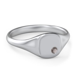 Women's Small Square Signet Ring with Accent Stone in 925 Sterling Silver with Smokey Quartz
