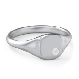 Women's Small Square Signet Ring with Accent Stone in 925 Sterling Silver with Opal