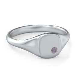 Women's Small Square Signet Ring with Accent Stone in 925 Sterling Silver with Alexandrite