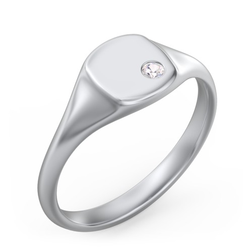 Women's Small Square Signet Ring with Accent Stone – Sterling Silver with Cubic Zirconia