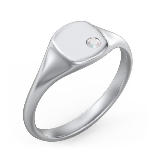 Women's Small Square Signet Ring with Accent Stone – Sterling Silver with Opal