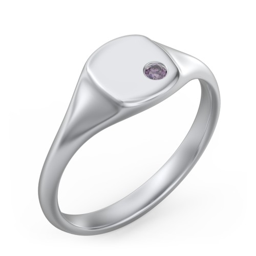 Women's Small Square Signet Ring with Accent Stone – Sterling Silver with Alexandrite