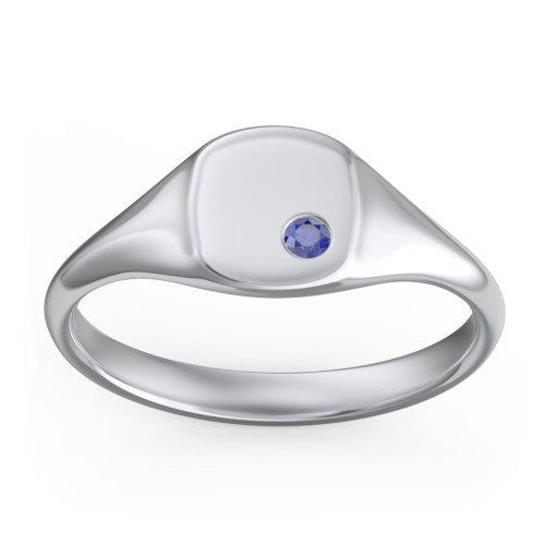 Women's Small Square Signet Ring with Accent Stone – Sterling Silver with Blue Sapphire