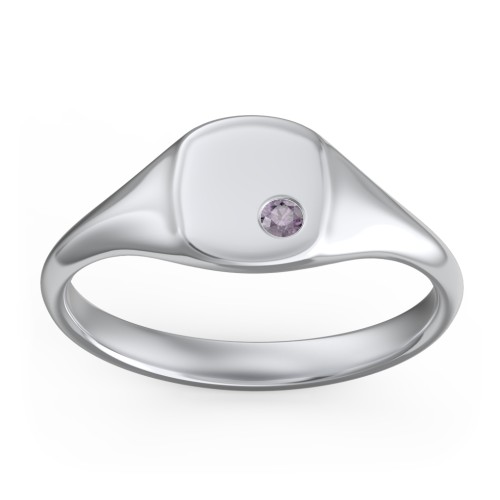 Women's Small Square Signet Ring with Accent Stone – Sterling Silver with Alexandrite