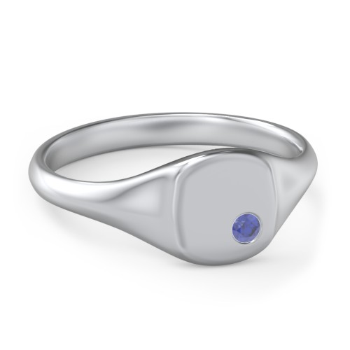 Women's Small Square Signet Ring with Accent Stone – Sterling Silver with Blue Sapphire