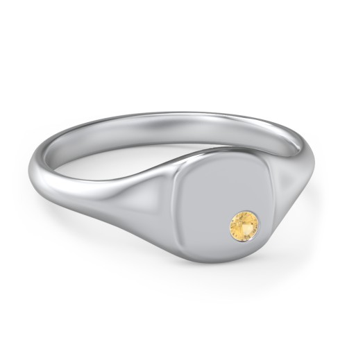 Women's Small Square Signet Ring with Accent Stone – Sterling Silver with Citrine