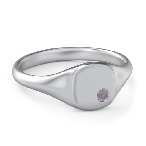 Women's Small Square Signet Ring with Accent Stone – Sterling Silver with Alexandrite