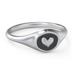 Women's Heart Signet Ring with Cold Enamel