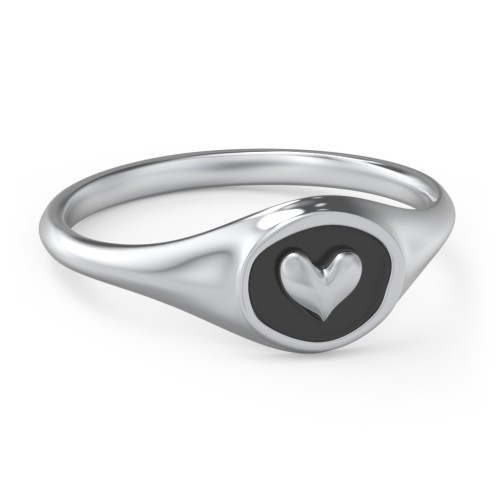Women's Heart Signet Ring with Cold Enamel – Sterling Silver