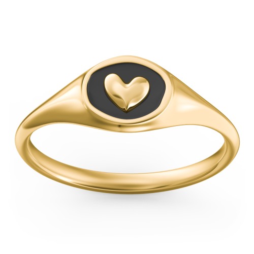 Women's Heart Signet Ring with Cold Enamel – 9kt Yellow Gold