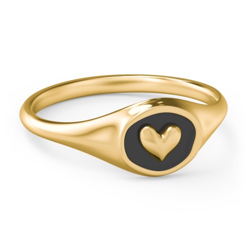 Women's Heart Signet Ring with Cold Enamel – 9kt Yellow Gold