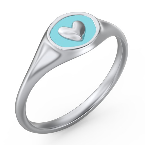 Women's Heart Signet Ring with Cold Enamel