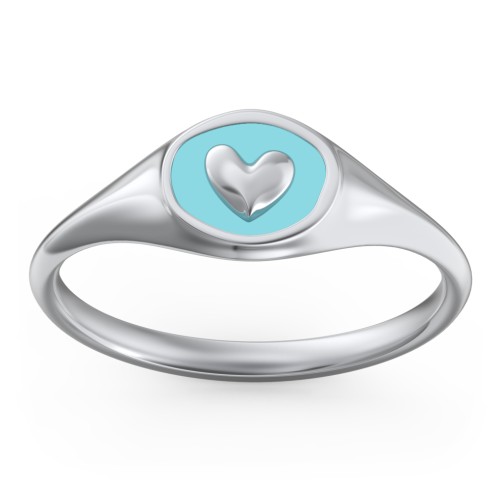 Women's Heart Signet Ring with Cold Enamel