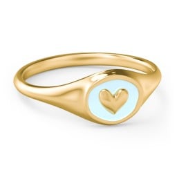 Women's Heart Signet Ring with Cold Enamel