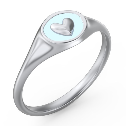Women's Heart Signet Ring with Cold Enamel
