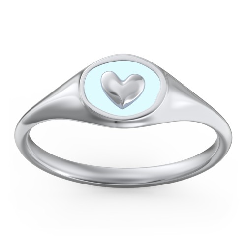 Women's Heart Signet Ring with Cold Enamel