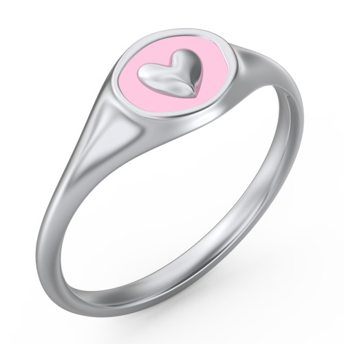 Women's Heart Signet Ring with Cold Enamel