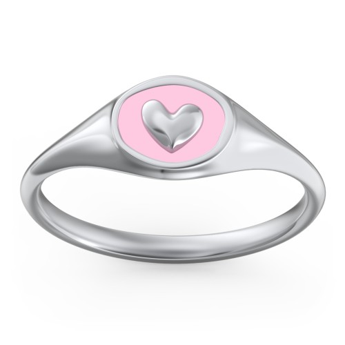 Women's Heart Signet Ring with Cold Enamel