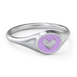 Women's Heart Signet Ring with Cold Enamel