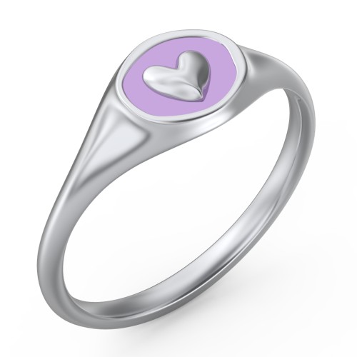 Women's Heart Signet Ring with Cold Enamel