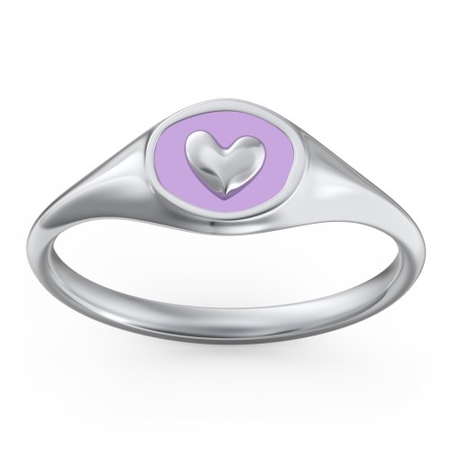 Women's Heart Signet Ring with Cold Enamel