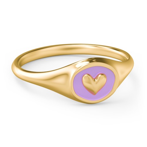 Women's Heart Signet Ring with Cold Enamel – 9kt Yellow Gold