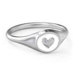 Women's Heart Signet Ring with Cold Enamel