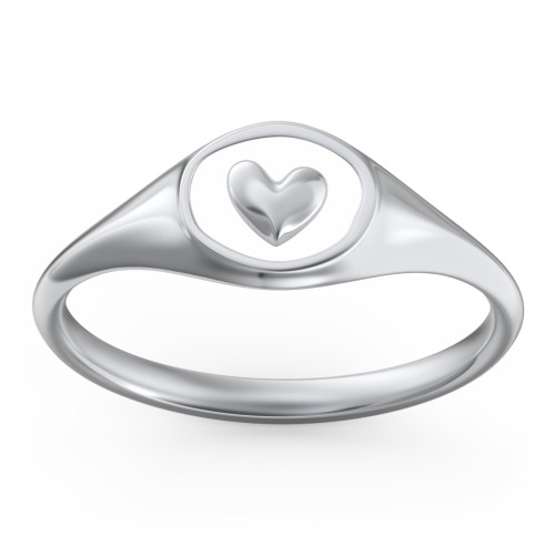 Women's Heart Signet Ring with Cold Enamel – Sterling Silver