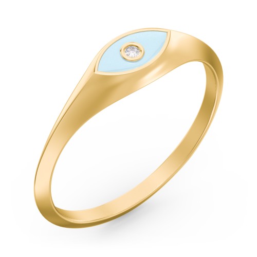 Women's Evil Eye Signet Ring with Accent Stone – 9kt Yellow Gold with White Premium Zirconia