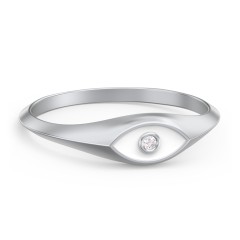 Women's Evil Eye Signet Ring with Accent Stone – Sterling Silver with White Premium Zirconia