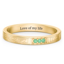 Celtic Trinity Knot Wedding Band with Accents in 9K Solid Yellow Gold with Green Premium Zirconia