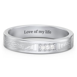 Celtic Trinity Knot Wedding Band with Accents in 925 Sterling Silver with White Premium Zirconia