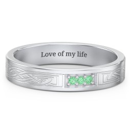 Celtic Trinity Knot Wedding Band with Accents in 925 Sterling Silver with Green Premium Zirconia
