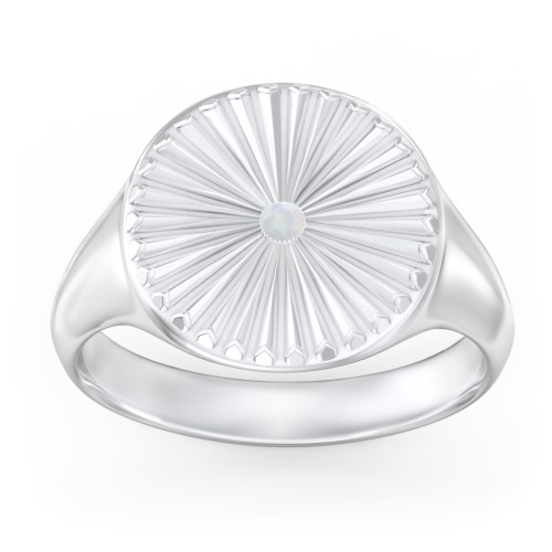 Women’s Sunburst Signet Ring with Birthstone
