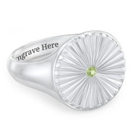 Women’s Sunburst Signet Ring with Birthstone in 925 Sterling Silver with Peridot