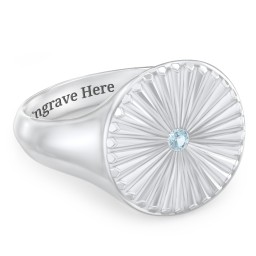 Women’s Sunburst Signet Ring with Birthstone in 925 Sterling Silver with Blue Topaz