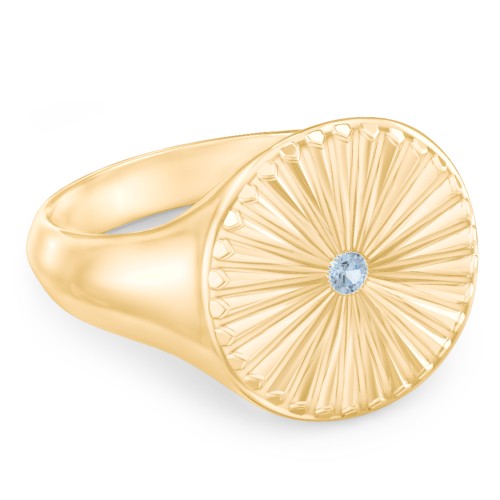 Women’s Sunburst Signet Ring with Birthstone – 9kt Yellow Gold with Blue Topaz