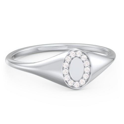 Women’s Oval Signet Ring with Accent Stones – Sterling Silver with White Premium Zirconia