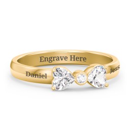 Birthstone Bow Ring with Bezeled Accent in 18K Gold Plated Silver with Cubic Zirconia and White Premium Zirconia