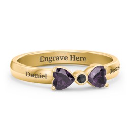 Birthstone Bow Ring with Bezeled Accent in 18K Gold Plated Silver with Alexandrite and Black Premium Zirconia