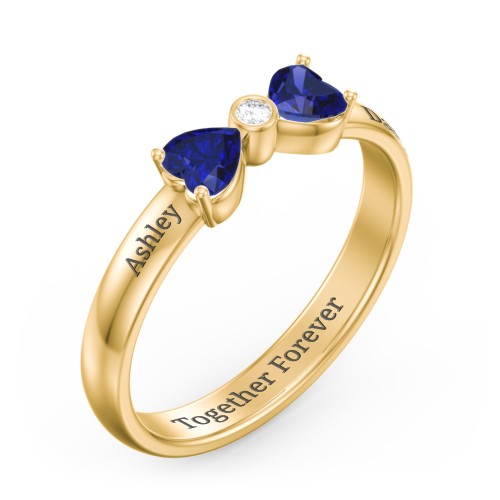 Birthstone Bow Ring with Bezeled Accent – 18K Gold Plated Silver with Blue Sapphire and White Premium Zirconia