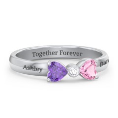 Birthstone Bow Ring with Bezeled Accent – 9kt Yellow Gold with Amethyst, Pink Tourmaline, and White Premium Zirconia