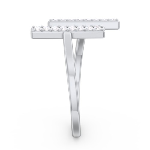 Double Bar Ring with Accents – Sterling Silver with White Premium Zirconia