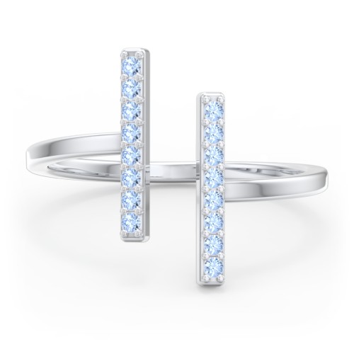 Double Bar Ring with Accents – Sterling Silver with Fancy Blue Premium Zirconia