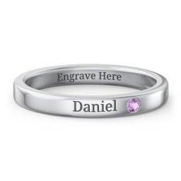 Stackable Birthstone Ring with Engraving