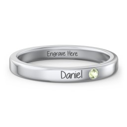 Stackable Birthstone Ring with Engraving in 925 Sterling Silver with Peridot