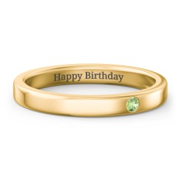 Stackable Birthstone Ring with Engraving in 18K Gold Plated Silver with Green Sapphire