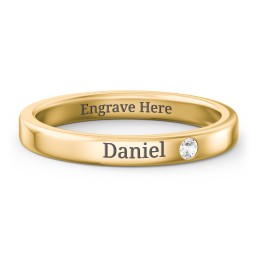 Stackable Birthstone Ring with Engraving in 18K Gold Plated Silver with Cubic Zirconia