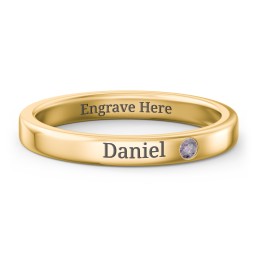 Stackable Birthstone Ring with Engraving in 18K Gold Plated Silver with Alexandrite