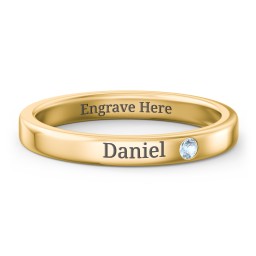 Stackable Birthstone Ring with Engraving in 18K Gold Plated Silver with Blue Topaz